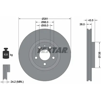 Диск тормозной передний стандартный ALFA ROMEO TEXTAR 92061000