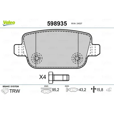 Колодки тормозные задние VALEO 598 935