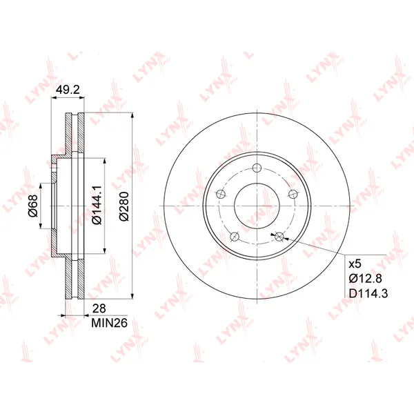 Диск тормозной передний NISSAN PRIMERA P12/X-TRAIL T30 /VENT D=280MM LYNXAUTO BN-1108