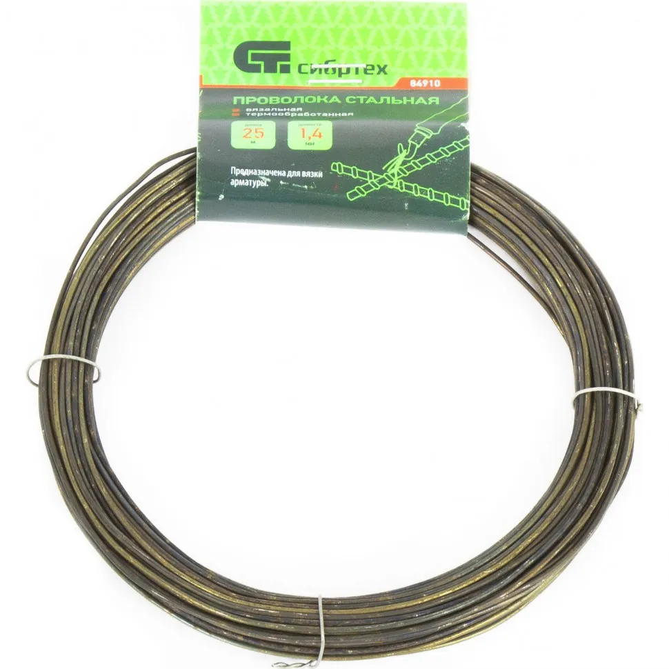 Проволока стальная 25 м, вязальная, термообработанная 1,4 мм СИБРТЕХ 84910