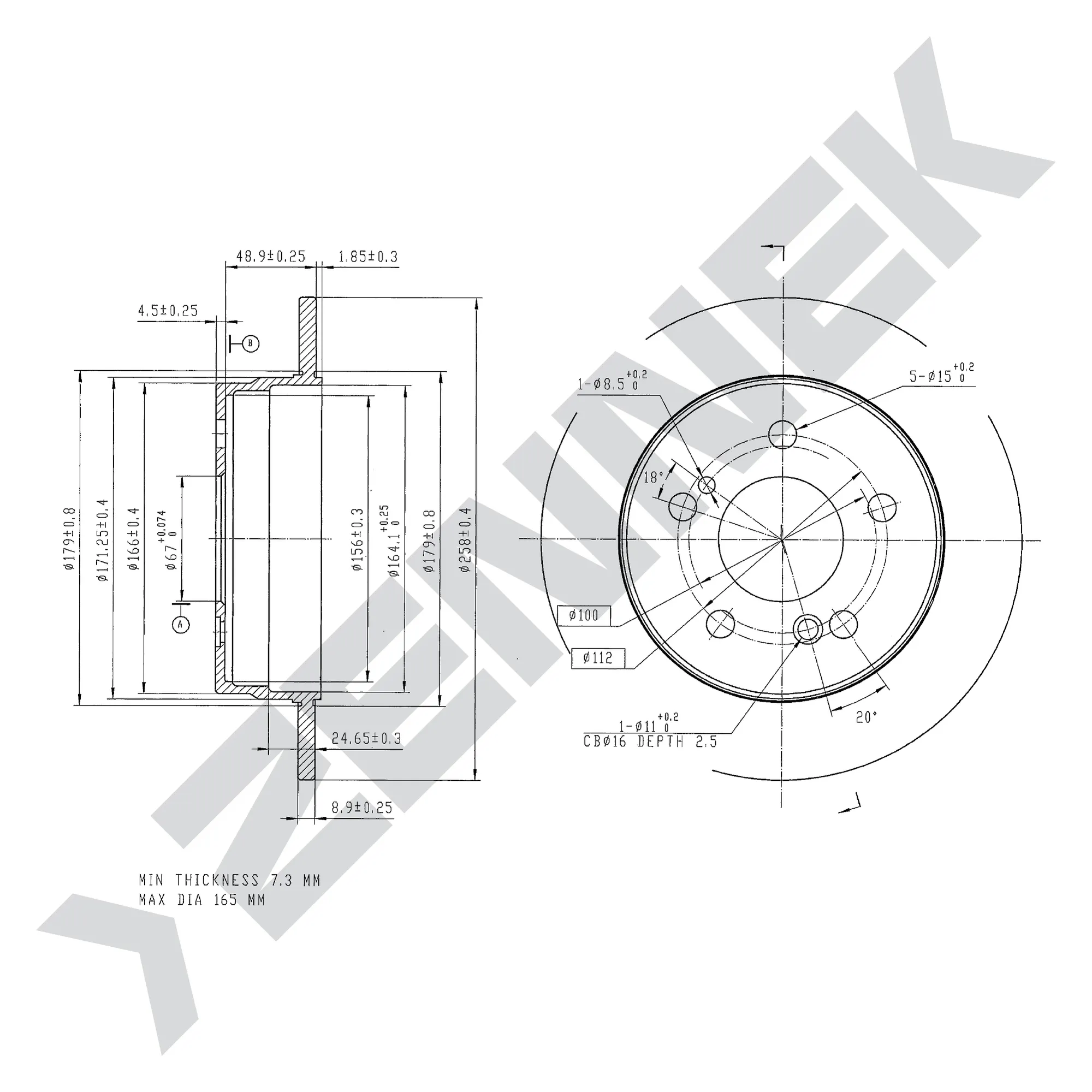 Диск тормозной задний MERCEDES W124 85-95, W201 82-93 (2 шт) ZENNEK DBD0072