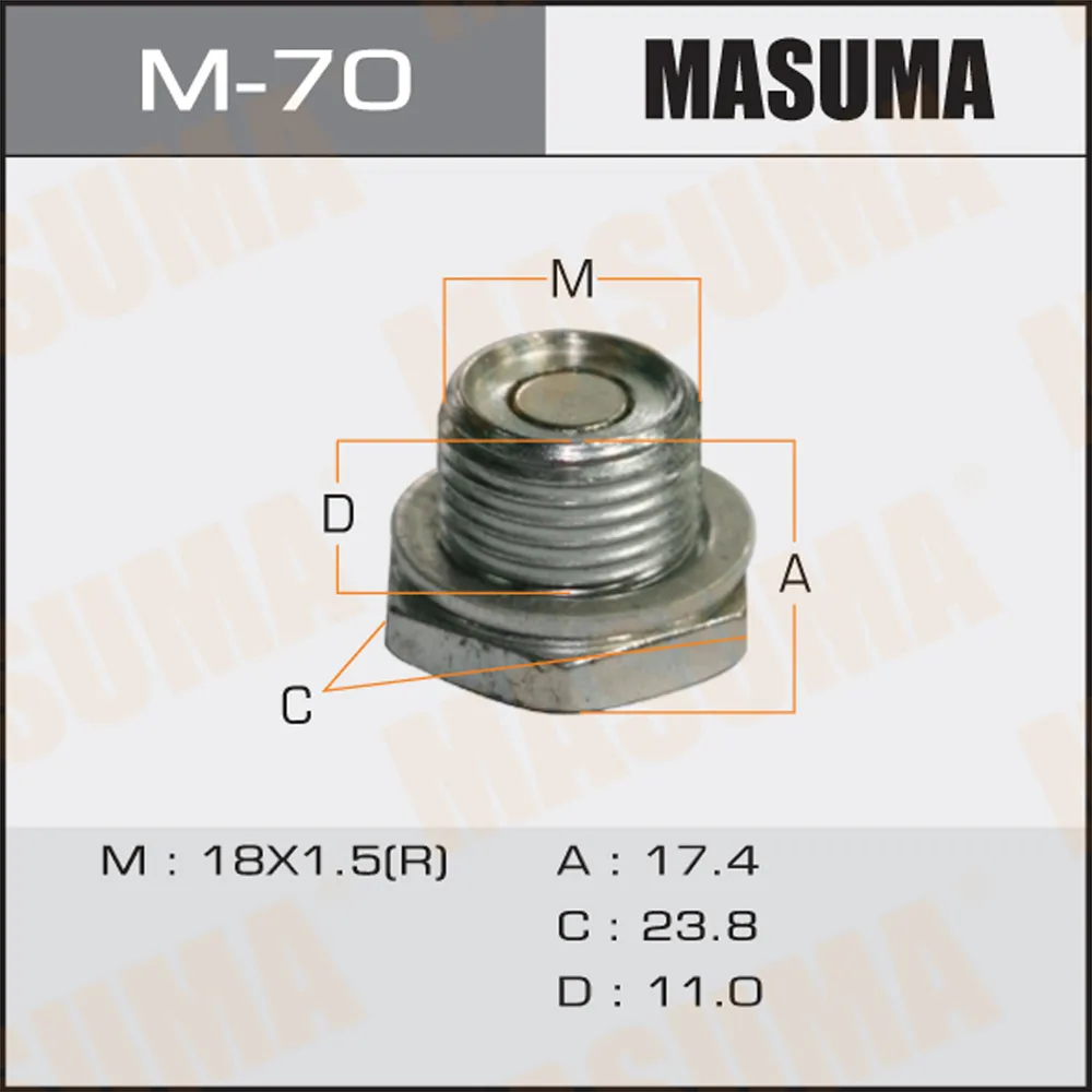 Болт маслосливной A/T С МАГНИТОМ (с шайбой) Toyota 18x1.5mm MASUMA M-70