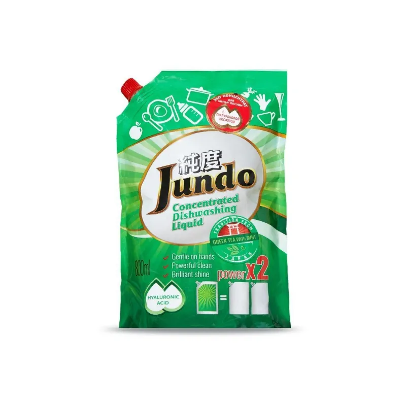 Средство для мытья посуды Jundo конц гель Green tea with Mint 9дойпак,800мл 1519501