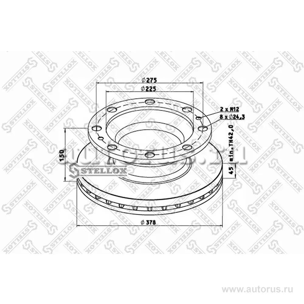 Диск тормозной 378X150X45X225 8N ROR LM/LMC DX195 STELLOX 8500811_SX