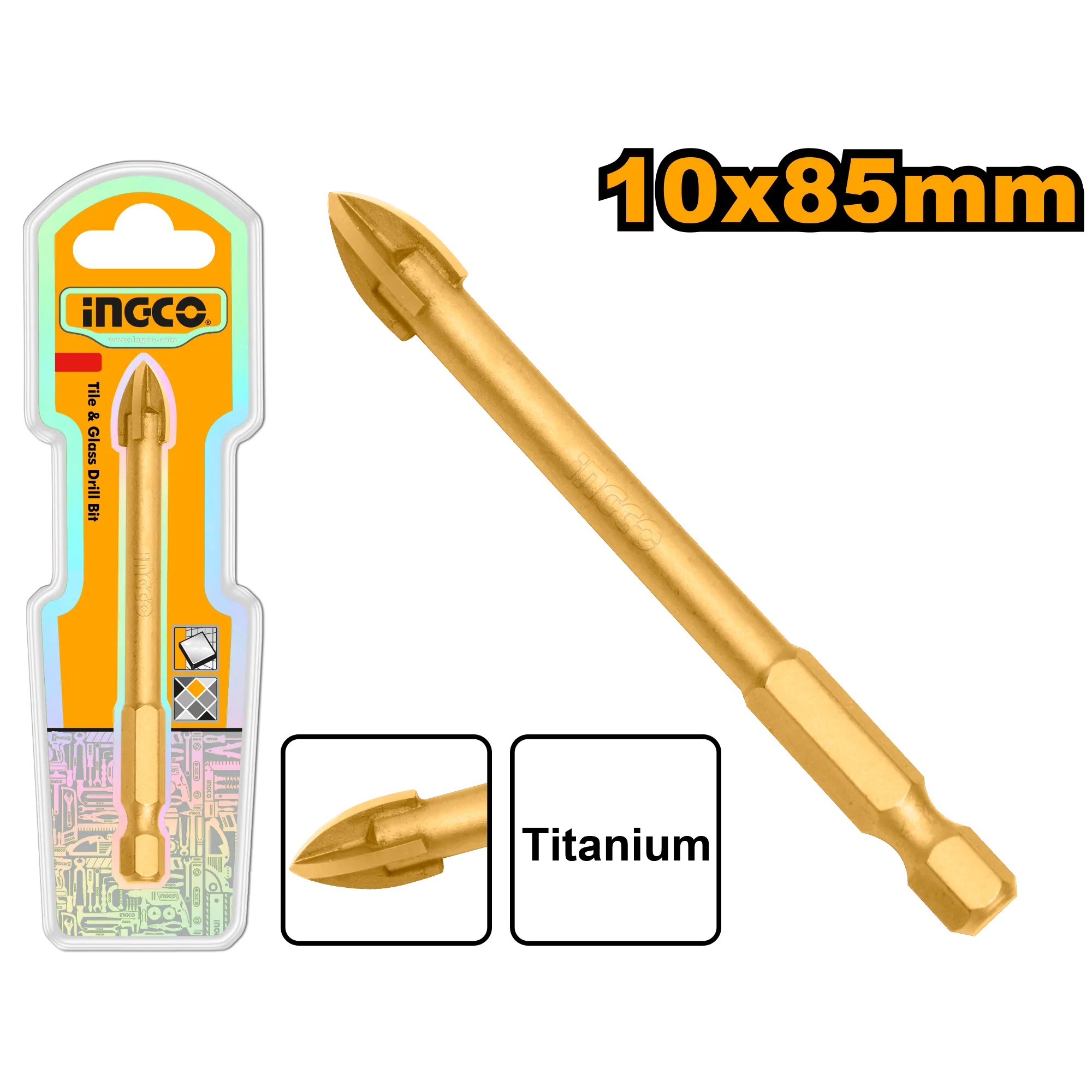Сверло по плитке и стеклу 10х85 мм INDUSTRIAL INGCO DBG1131008