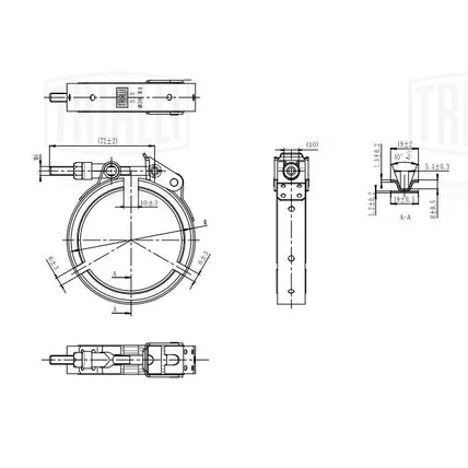 Хомут глушителя V-band быстросъемный с фланцами D57 мм (нерж. сталь) (VC 57 SS) TRIALLI VC 57 SS
