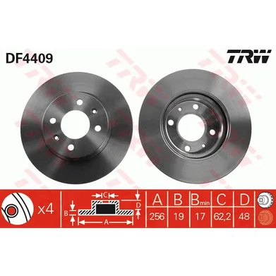 Диск тормозной передний HYUNDAI GETZ 02-10 TRW DF4409