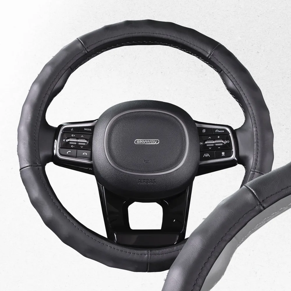 Оплетка на руль Real-2 нат.кожа, Черная M, SKYWAY SKYWAY S01108003