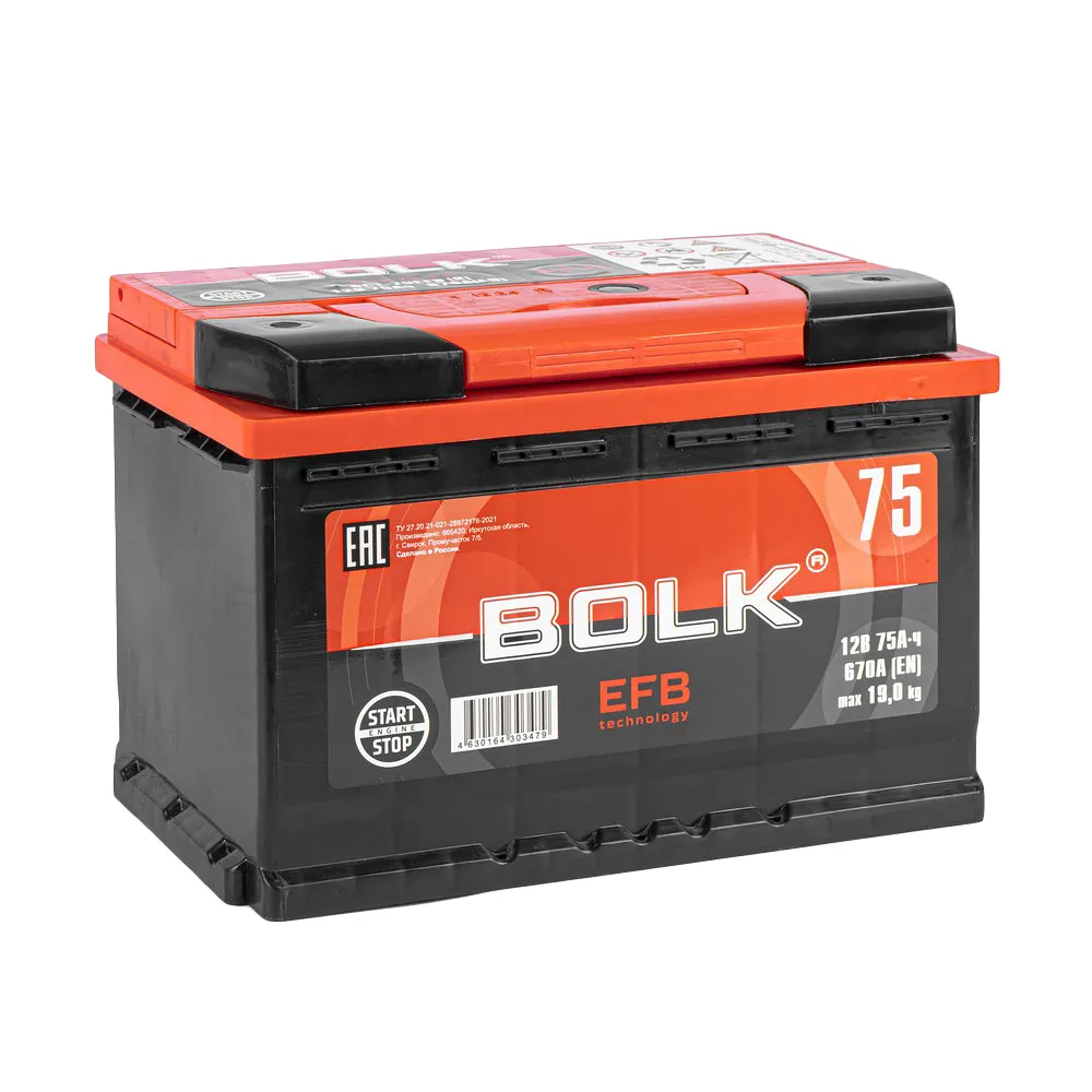 Аккумулятор BOLK EFB Stop&Go 75 А/ч обратный R+ 278x175x190 L3 EN 670 А