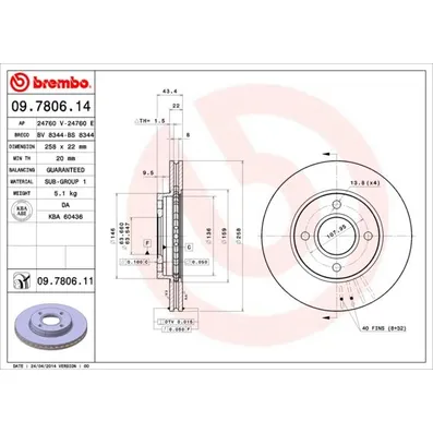 Диск тормозной передний BREMBO 09.7806.14