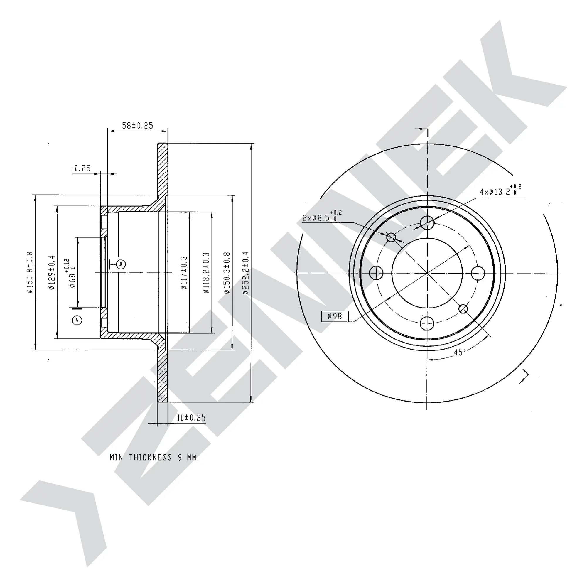 Диск тормозной передний LADA 2101-2107 70- 12 (2 шт) ZENNEK DBD0139