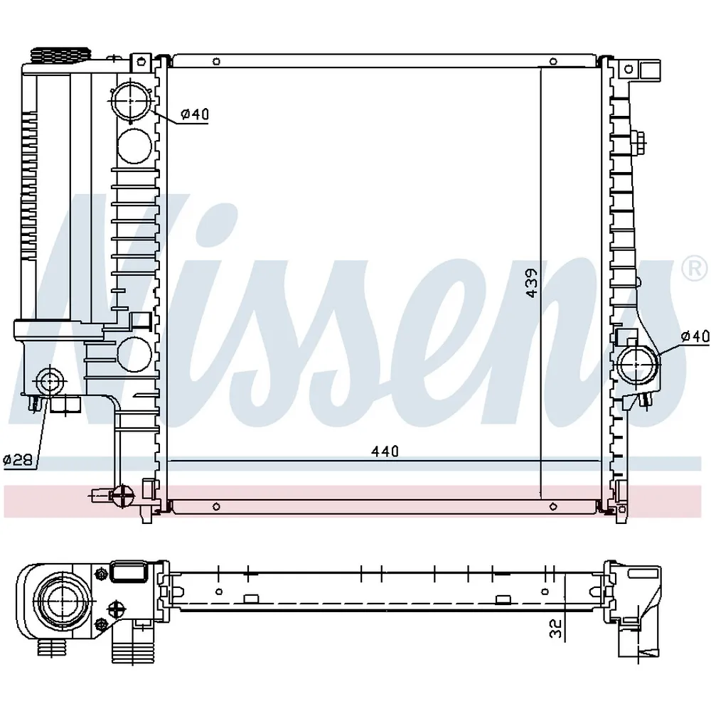 Радиатор основной BMW E36 mot.M42/M43/M44 NISSENS 60623A