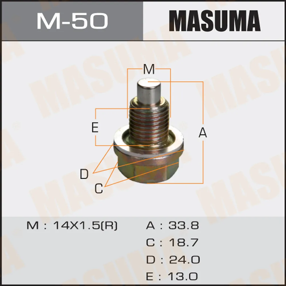 Болт маслосливной С МАГНИТОМ (с шайбой) Mazda 14х1.5mm MASUMA M-50