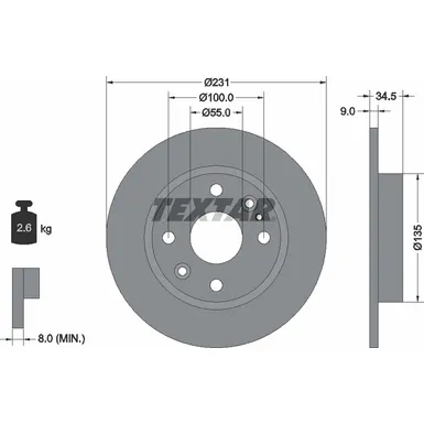 Диск тормозной задний стандартный MAZDA TEXTAR 92096600