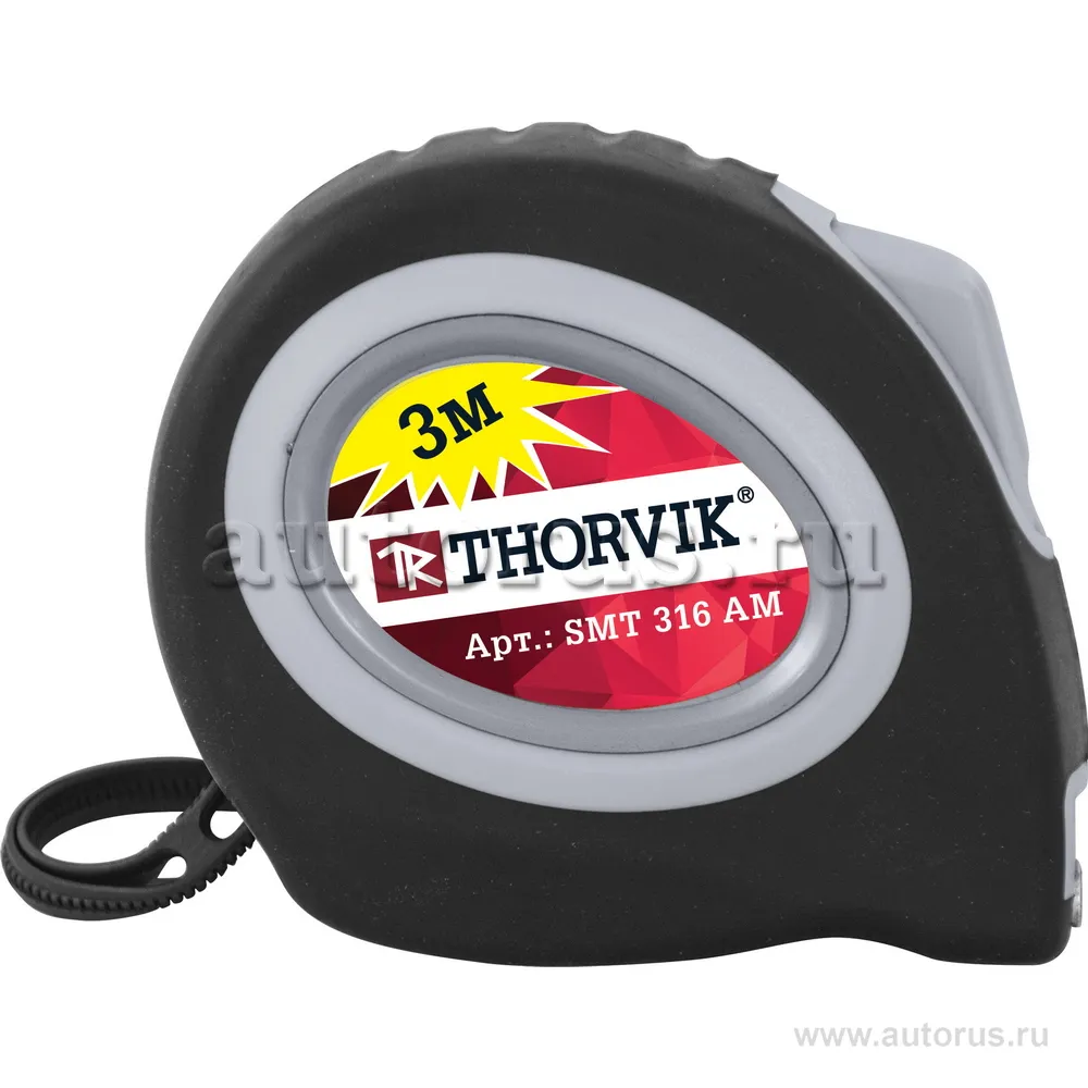 Рулетка с магнитным захватом и автостопом, в обрезиненном корпусе, 3 м THORVIK SMT316AM