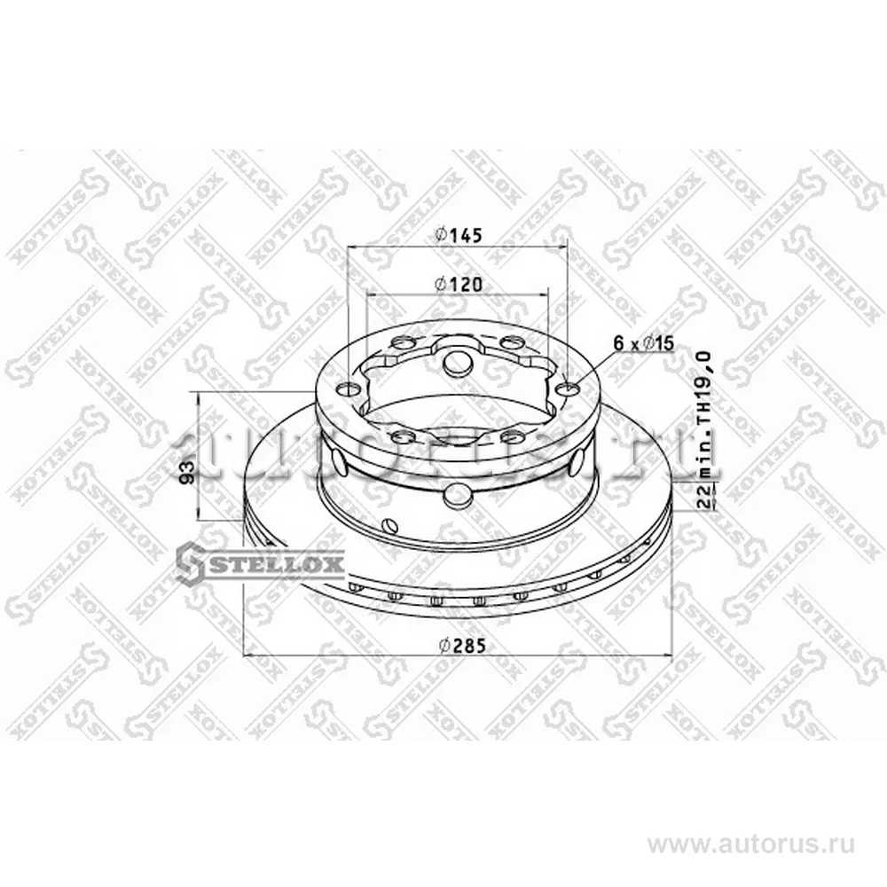 Диск тормозной 285/120X22 6N-145-D15 OM 285/120X22 STELLOX 8500721_SX