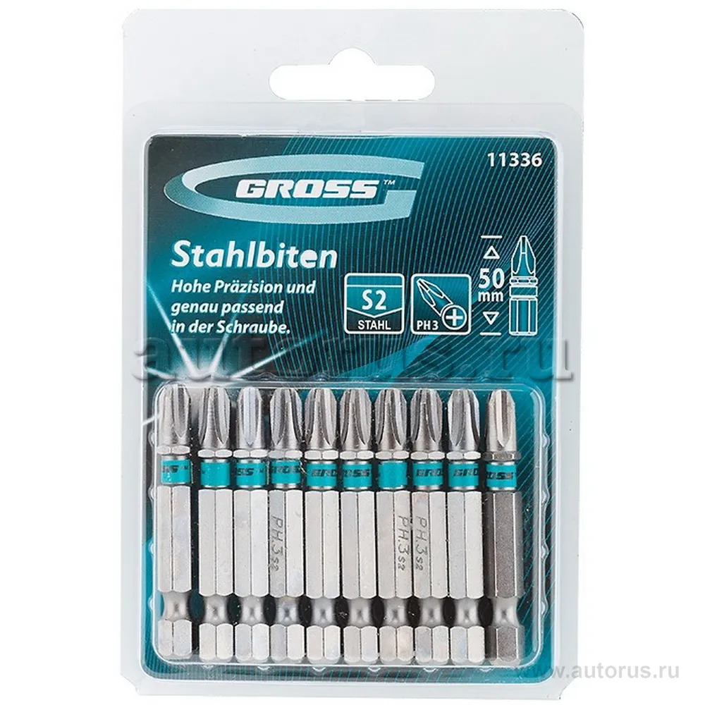 Набор бит PH3x50, сталь S2, 10шт GROSS 11336