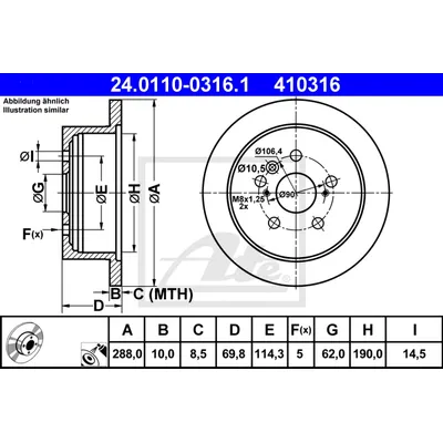 Диск тормозной задний LEXUS RX II 3.0/3.5L ALL 03-09 ATE 24.0110-0316.1
