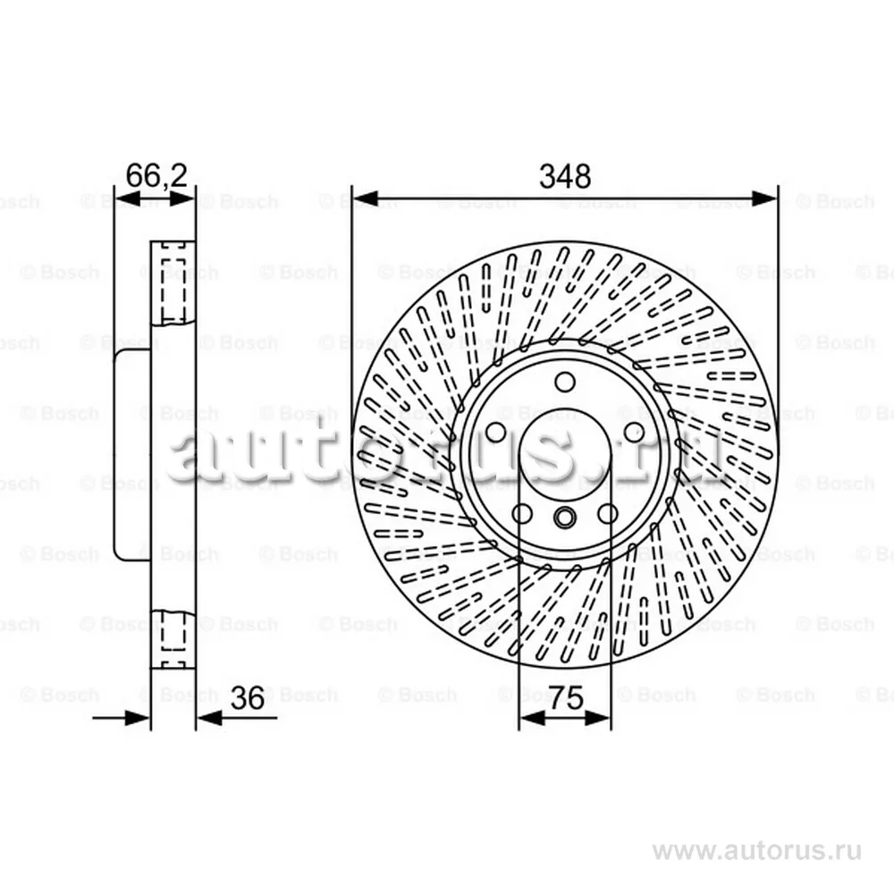 Диск тормозной BMW 5 F10/11/7 F01-04 передний левый вент. D=348 мм. BOSCH 0986479W19