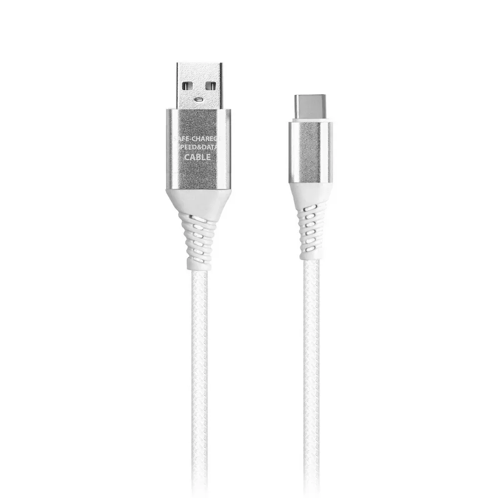 Дата-кабель TYPE C кабель в рез.оплет. GEAR, 1м. мет.након.,<2а, бел. SMARTBUY IK-3112ERG WHITE