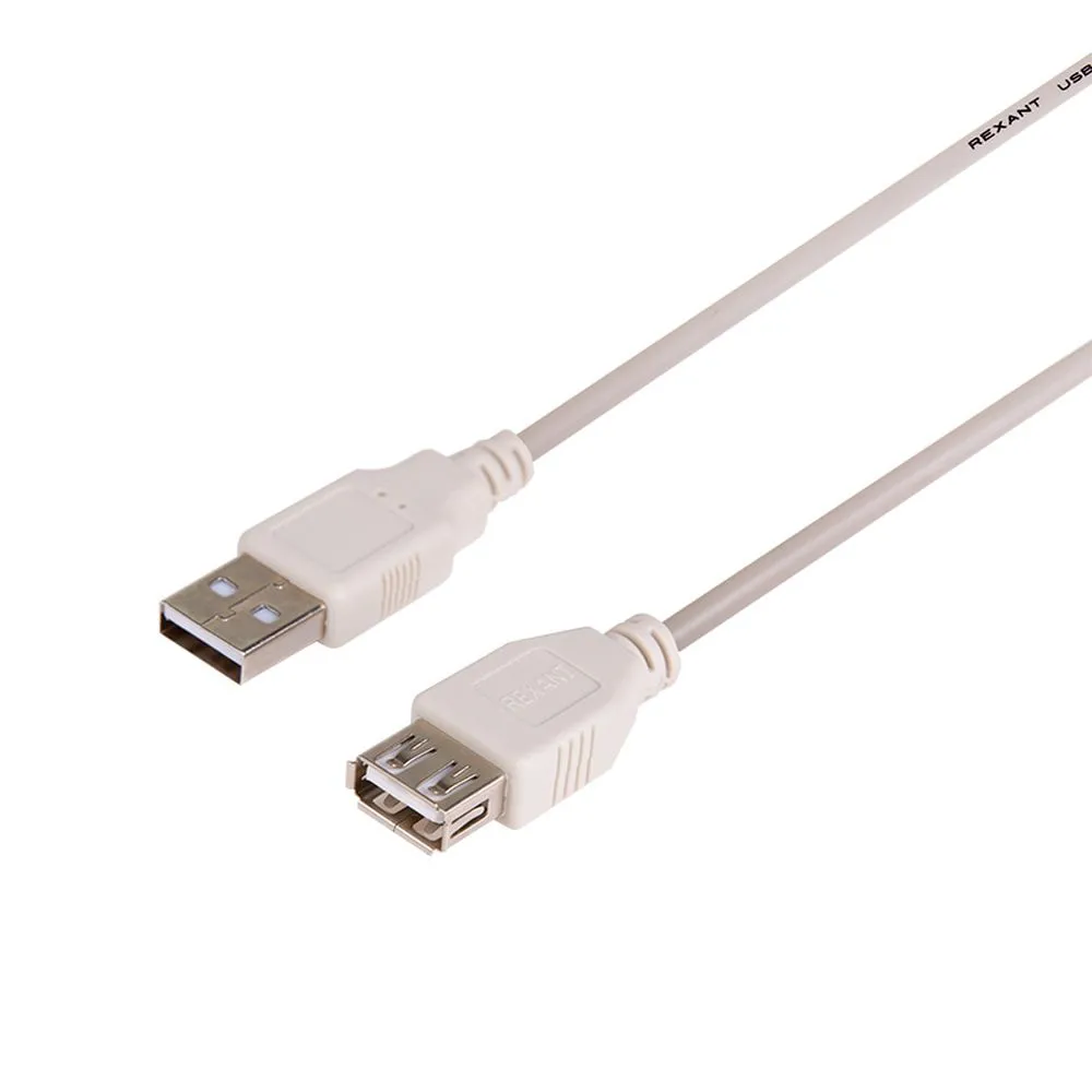 Кабель удлинитель USB (USB A папа - USB A мама) 1.8 метра, серый, REXANT 18-1114
