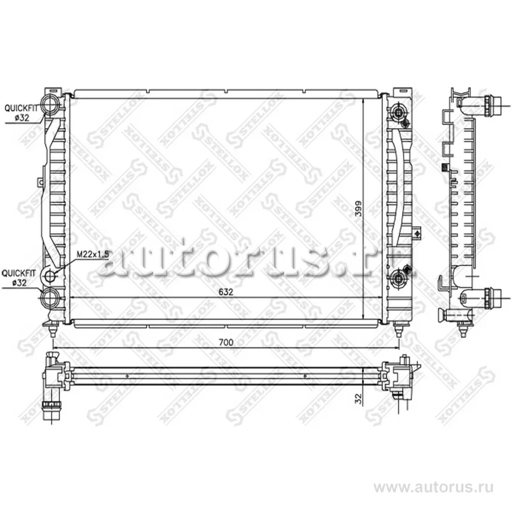 Радиатор системы охлаждения Audi A4/A6,VW 1.6-1.9TD 95> STELLOX 10-25063-SX