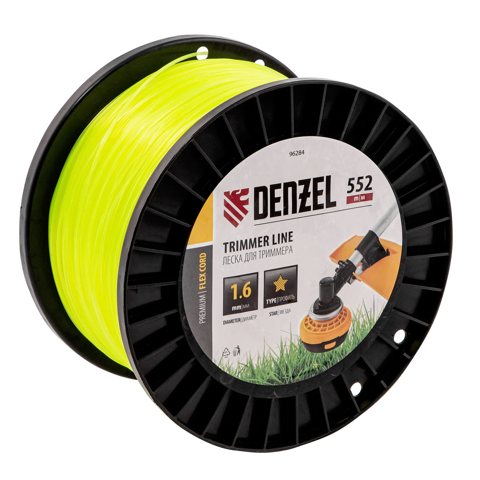 Леска для триммера звезда, 1,6мм х 552м, на DIN катушке FLEX CORD Denzel 96284