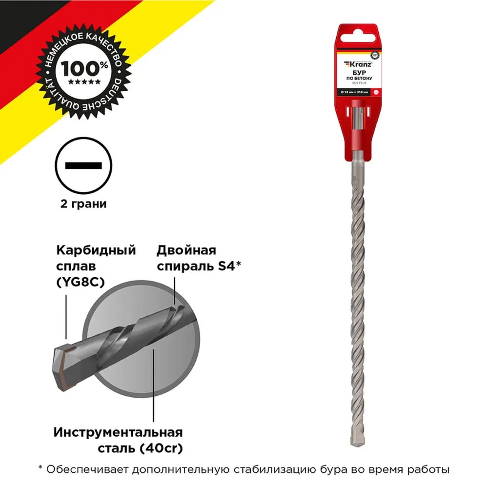 Бур по бетону 18x310x250 мм SDS PLUS Kranz Kranz KR910040