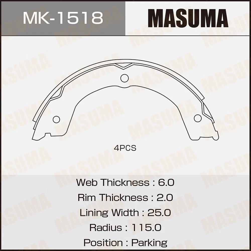 Колодки барабанные парковочные MASUMA MK1518