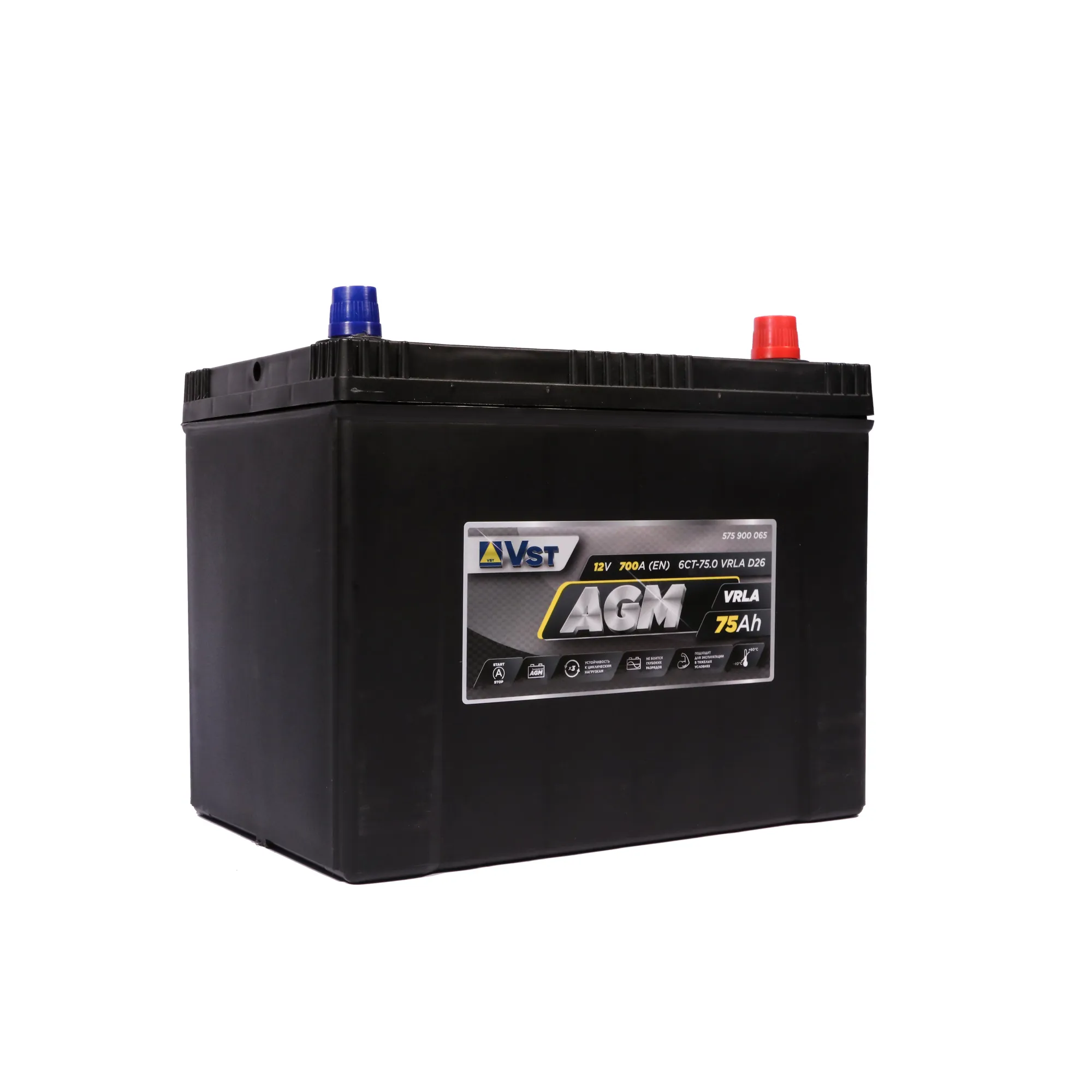 Аккумулятор VST AGM Stop&Go 75 А/ч обратный R+ 258x171x220 D26 EN 700 А