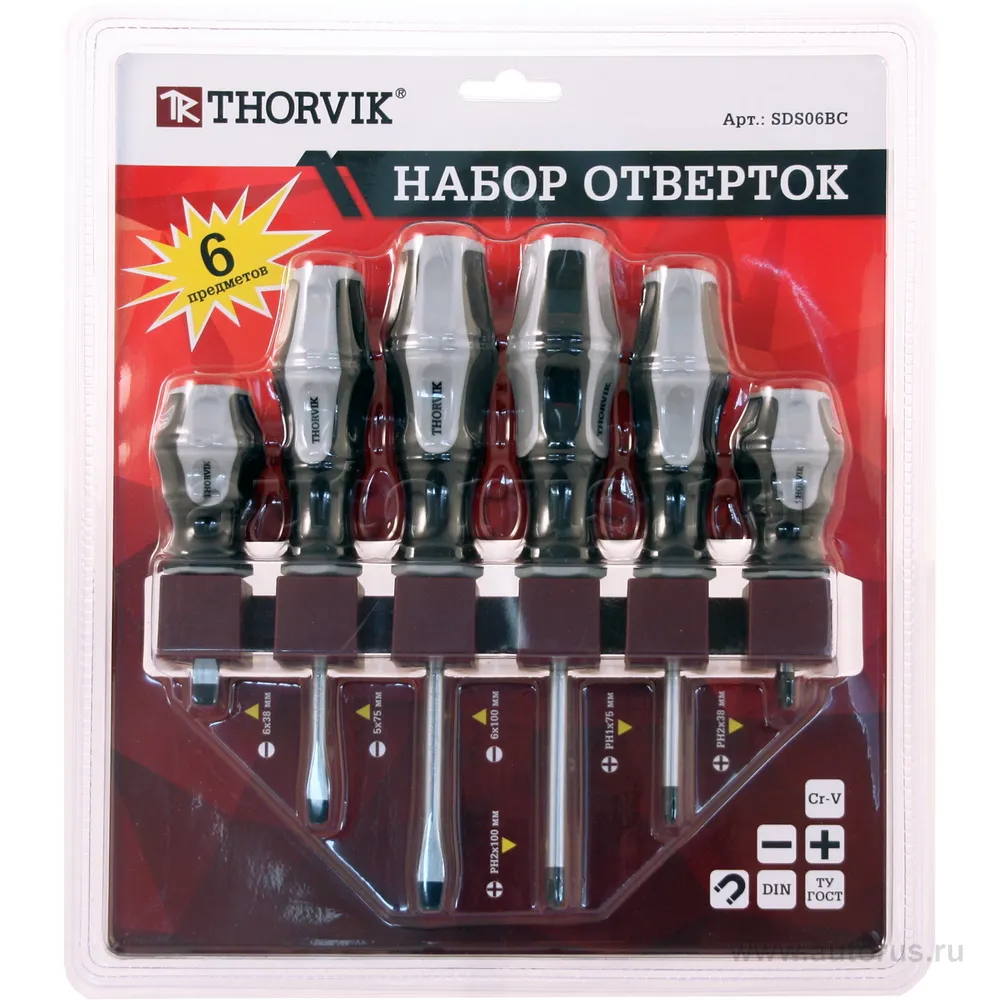 Набор отверток стержневых на держателе, 6 предметов THORVIK SDS06BC