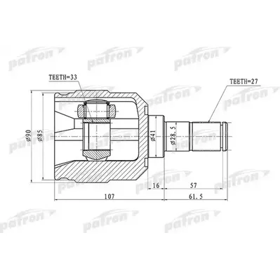 ШРУС внутренний левый 27x41x33 HYUNDAI TUCSON 04-10 PATRON PCV1355