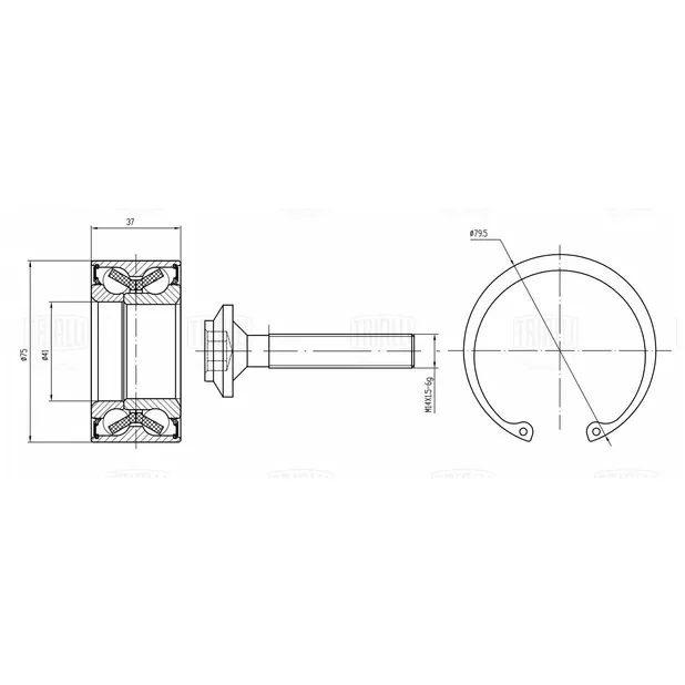 Подшипник ступицы для а/м VW Passat B5 (96-) перед. 75мм (кмпл: подш./винт/кольцо2шт) TRIALLI CS 1873