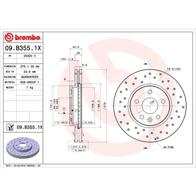 Диск перфорированный Brembo Xtra 09.B355.1X BREMBO 09.B355.1X