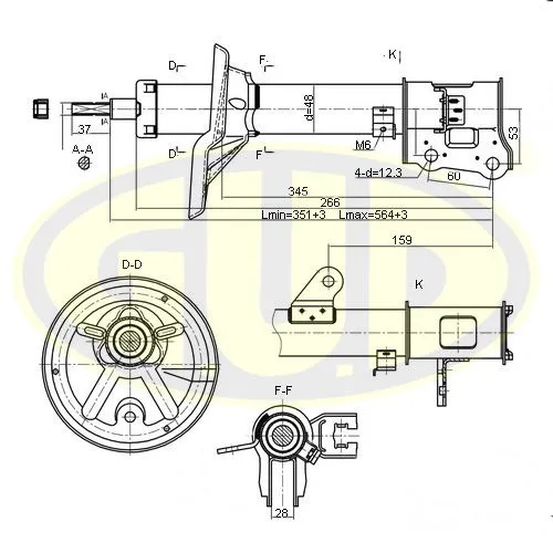 АМОРТИЗАТОР ЗАД ПРАВ ГАЗ HYU MATRIX 1.5D 01- G.U.D GSA333504
