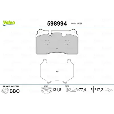 Колодки тормозные передние VALEO 598 994