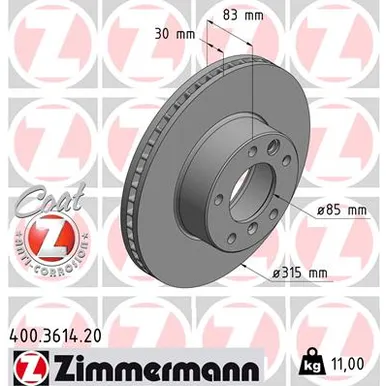 Диск тормозной передний с покрытием MB G-CLASS W460/461/463 89-> ZIMMERMANN 400.3614.20