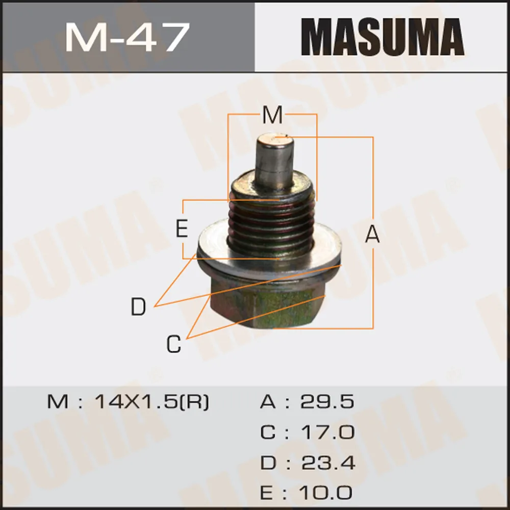 Болт маслосливной С МАГНИТОМ (с шайбой) Isuzu 14х1.5mm MASUMA M-47