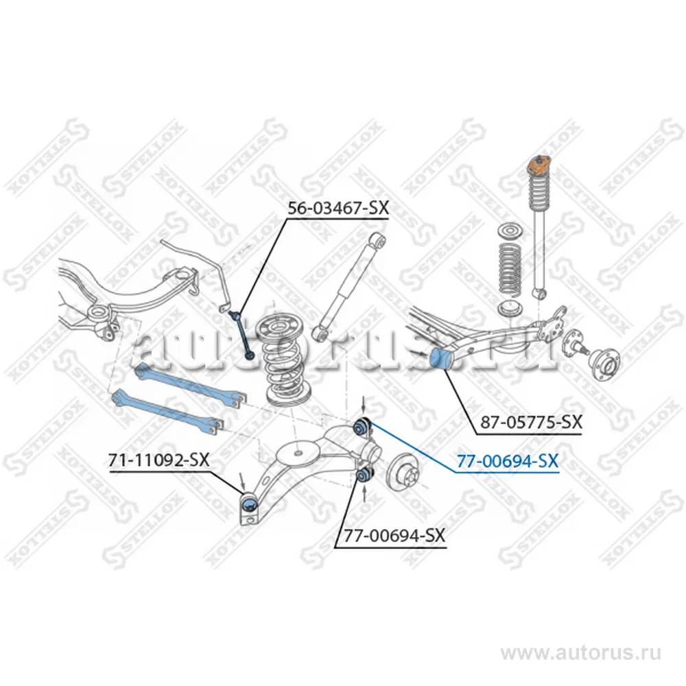 Сайлентблок рычага плав. Audi A3/TT, Seat Leon,VW Golf IV/ Bora 99 STELLOX 77-00694-SX