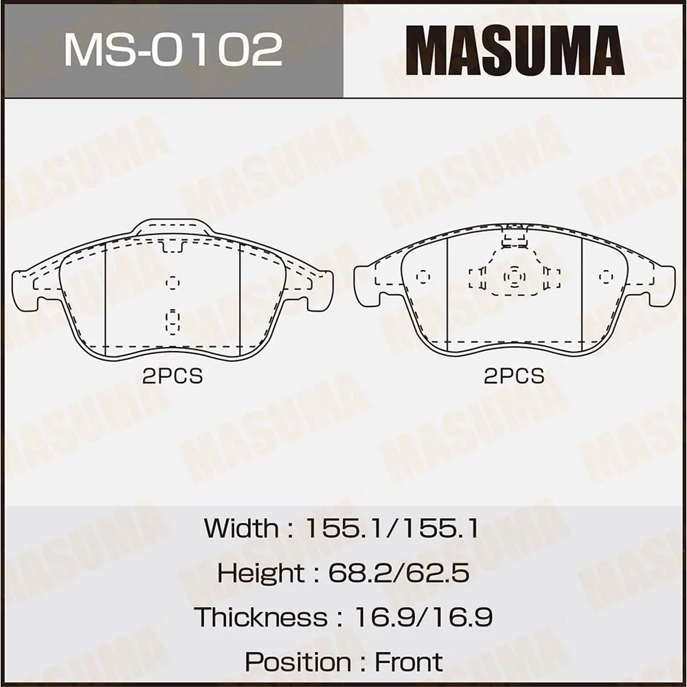 Колодки дисковые MASUMA RENAULT/MEGANE III/V1600, V2000 front (1/6) MASUMA MS0102