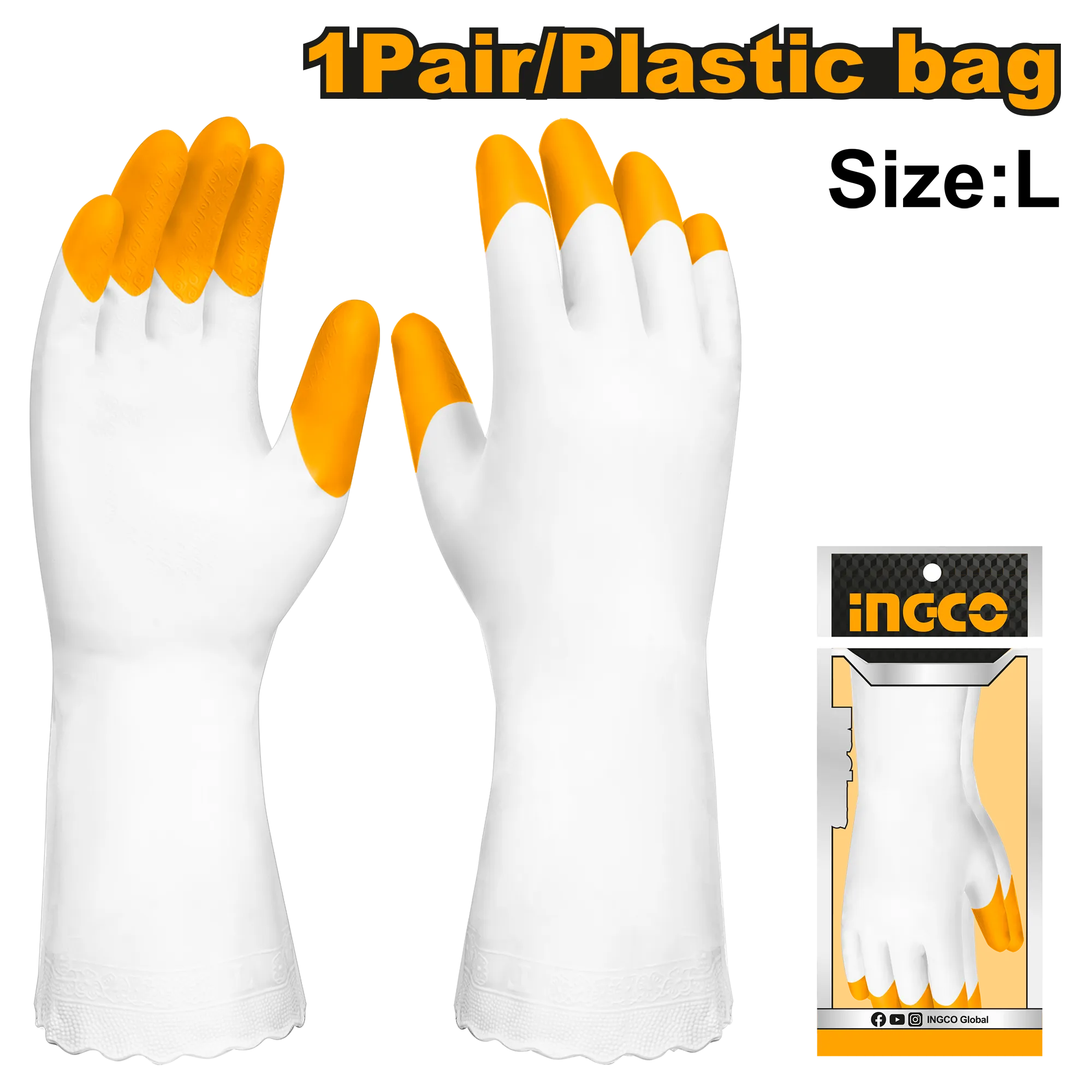 Перчатки резиновые L INGCO HGVP03