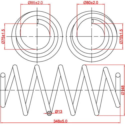 Пружина подвески передней Skoda Octavia/Yeti, VW Caddy III/ Golf Plus/Golf V/VI/Jetta, L348-D148-t13 Z48012R