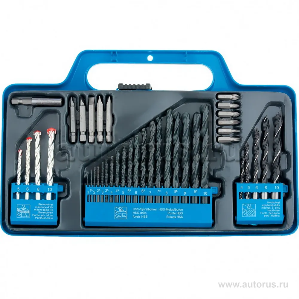 Набор сверл по бетону, дереву 5-6-8-10 мм, металлу 1-10 мм, через 0, 5 мм, након. 40 пр. SPARTA 725455