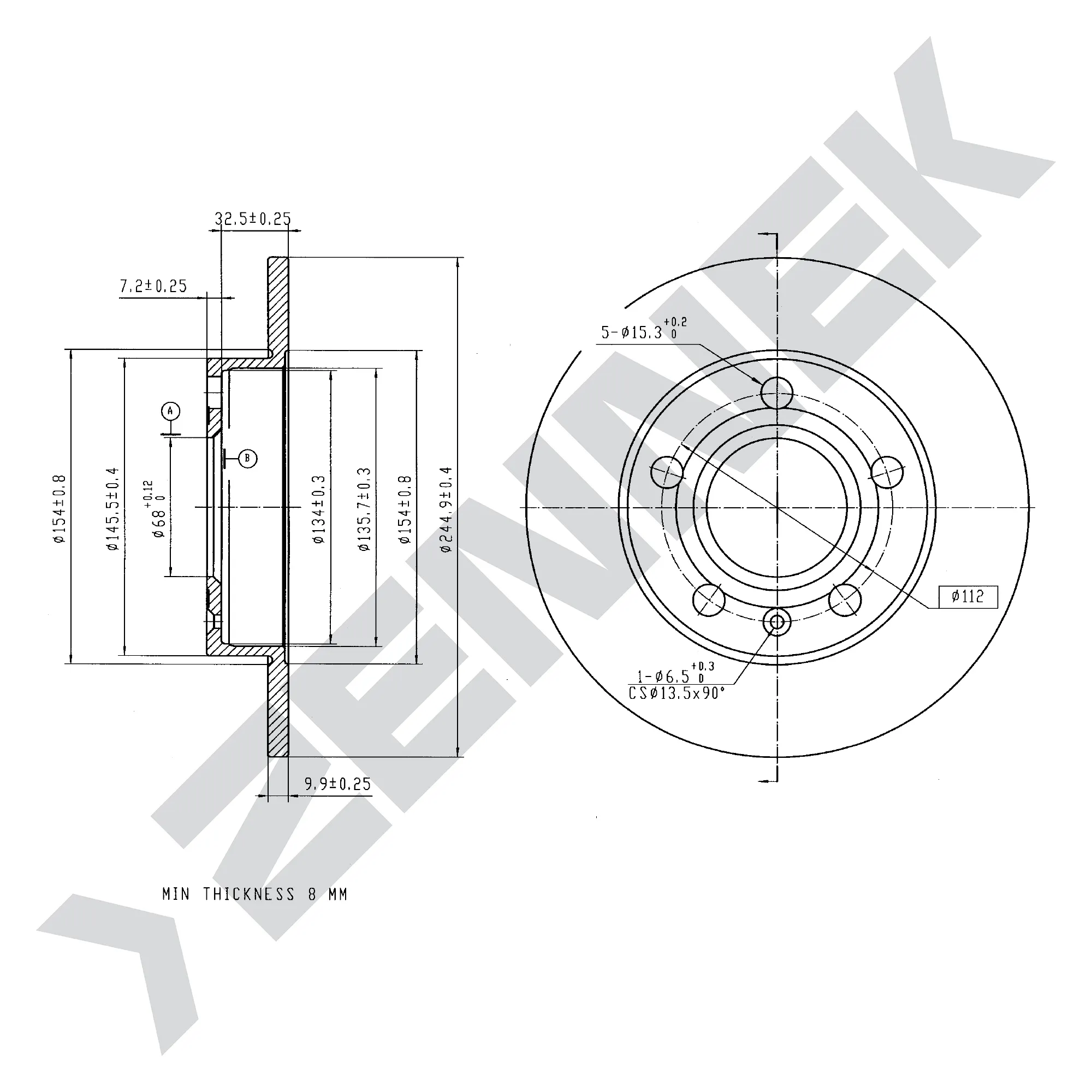 Диск тормозной задний AUDI 80 B4 91-00 (2 шт) ZENNEK DBD0080