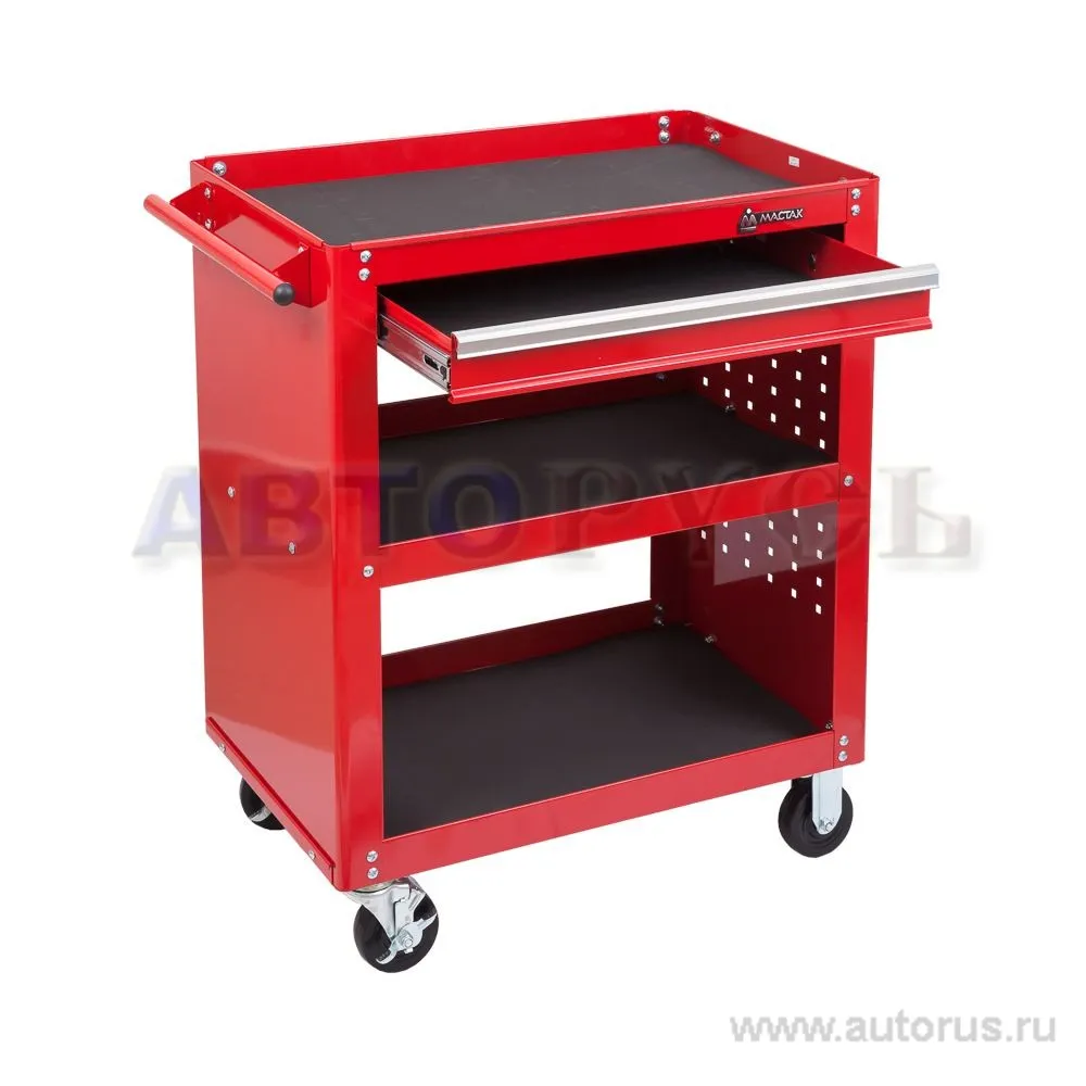 Тележка открытая, 3 полки и ящик, красная МАСТАК 520-01580