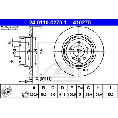 Диск тормозной задний, MG: MG ZT 1.8 T 16V/160/180/190/2.0 CDTI 01-05, MG ZT- T 1.8 T 16V/160/180/190/ ATE 24.0110-0270.1