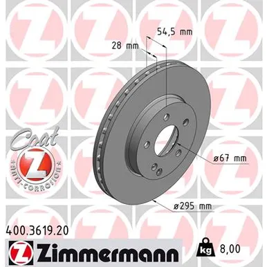 Диск тормозной (цена за 1 шт.) ZIMMERMANN 400.3619.20