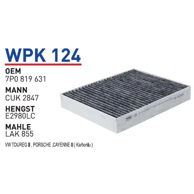 Фильтр салонный (угольный) VW TOUAREG/PORSCHE CAYENNE 10- угольный WUNDER FILTER WPK124