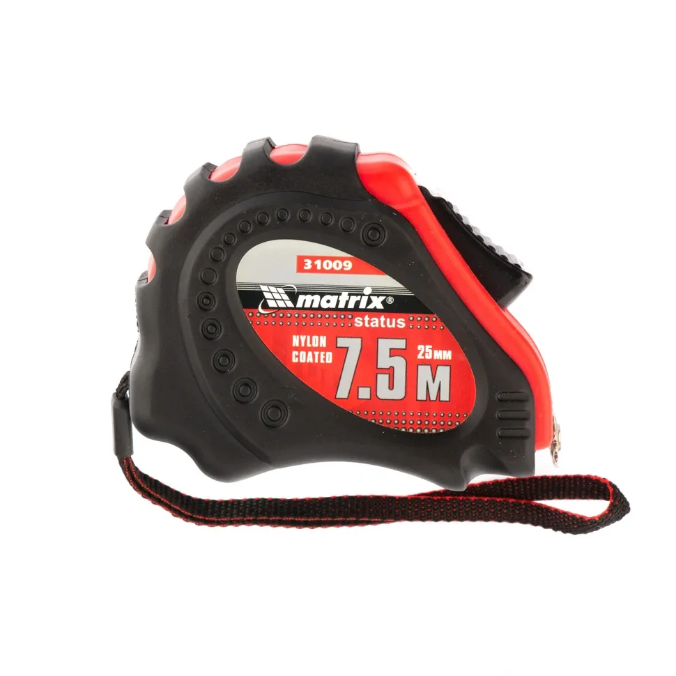 Рулетка Status autostop magnet+, 7, 5 м x25 мм, обрезиненная, нейлоновое покрытие MATRIX 31009
