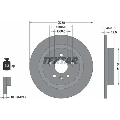 Диск тормозной задний с покрытием PRO BUICK (SGM)/ OPEL/ VAUXHALL TEXTAR 92275203
